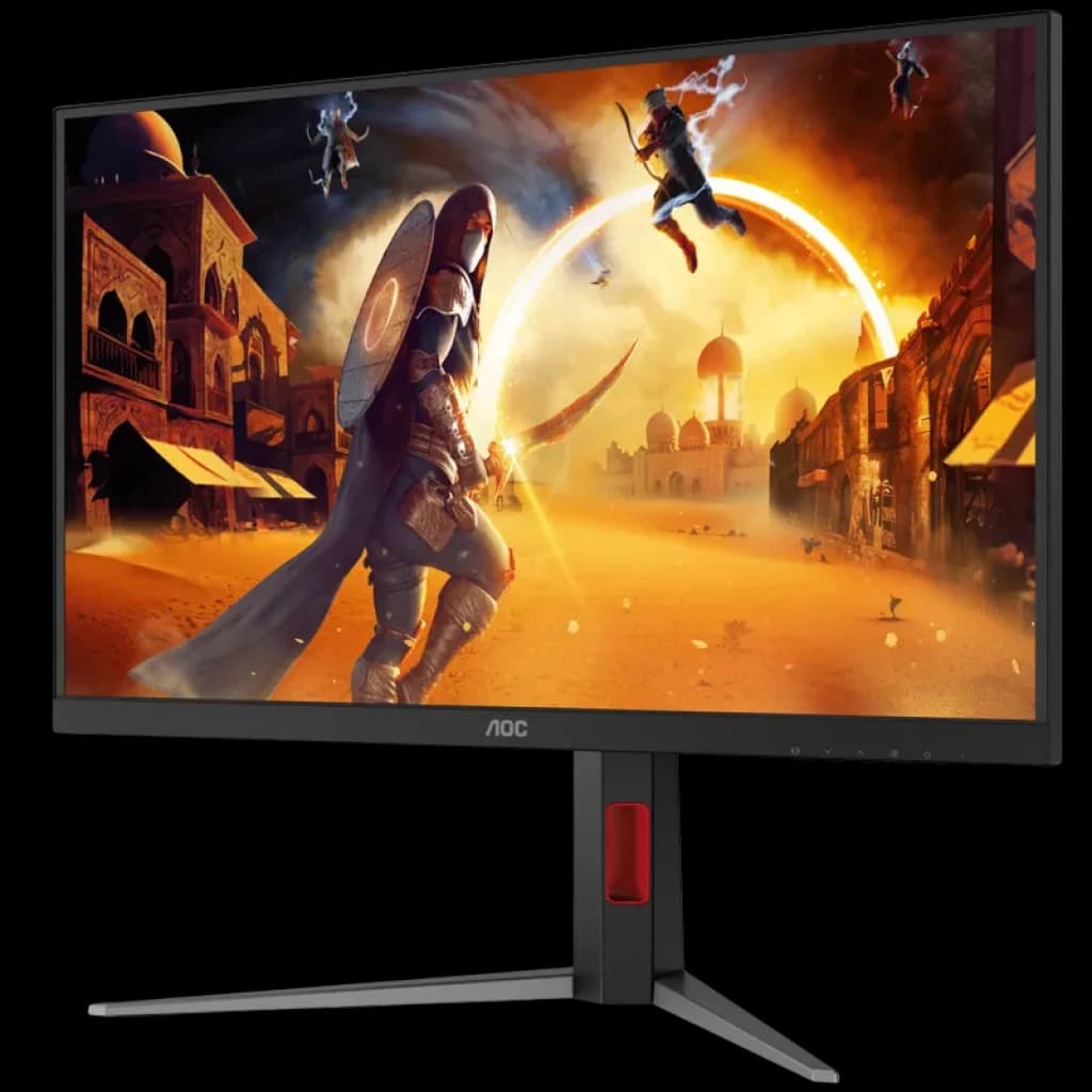 Monitor AOC G4 Q27G4SRU 27 pol com tela Fast IPS fina, molduras estreitas, base robusta ajustável, exibe jogo vibrante em QHD com cores intensas