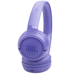 Casque JBL Tune 530BT lilas supra auriculaire, arceau rembourré, coussinets doux, boutons latéraux et port USB C visibles, design pliable élégant