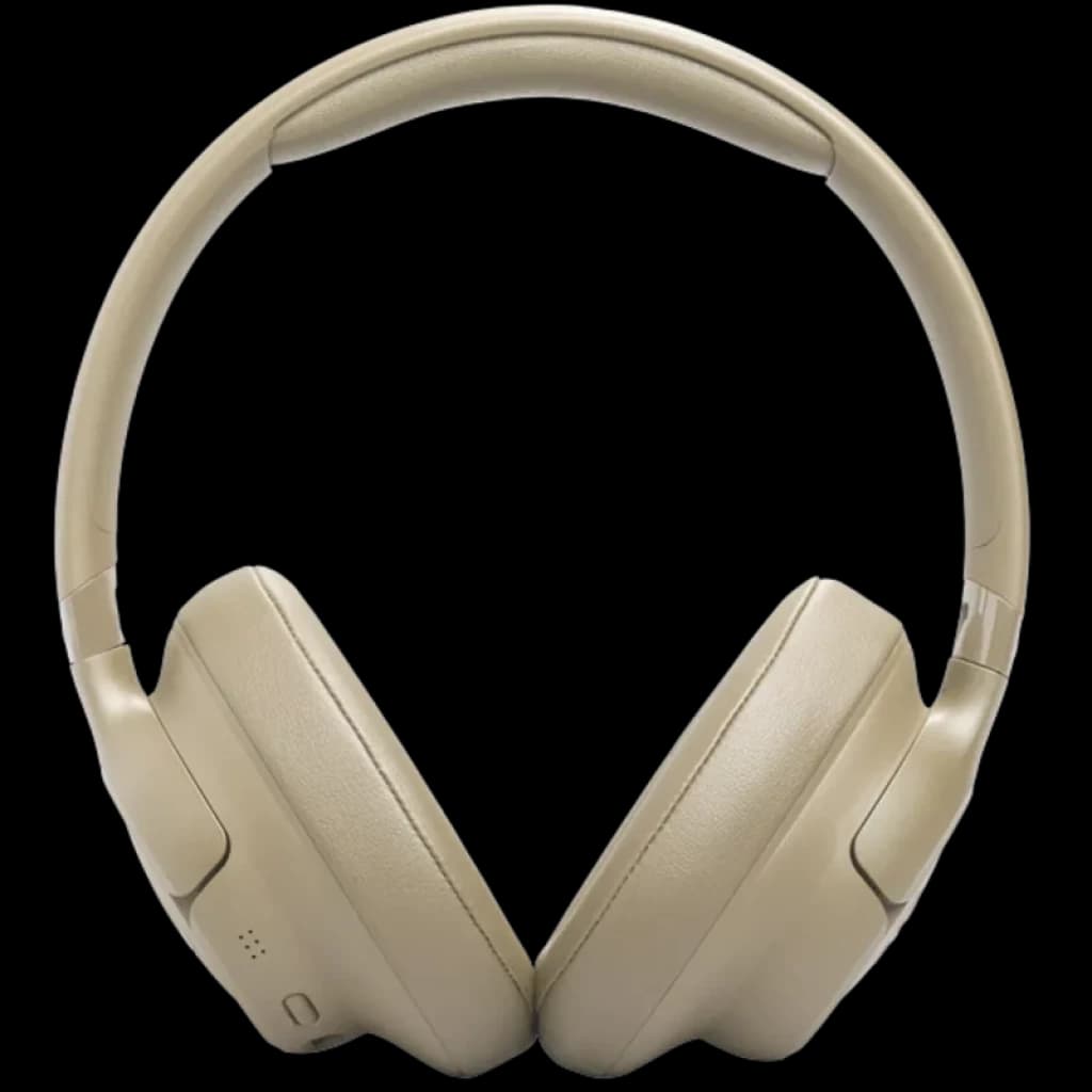 JBL Tune 730BT bege, auscultadores circum-aurais sem fios com arco acolchoado, conchas ovais macias e botões discretos; design limpo e moderno