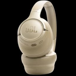 Auscultadores JBL Tune 730BT bege, design circum-aural acolchoado, conchas arredondadas com logotipo JBL e botões laterais discretos