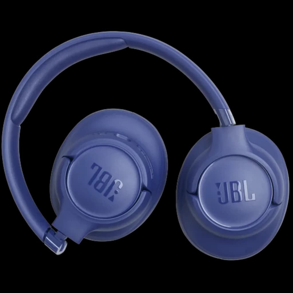 Auscultadores JBL Tune 730BT em azul, design circum-aural dobrável, almofadas acolchoadas e acabamento fosco com logotipos JBL em relevo