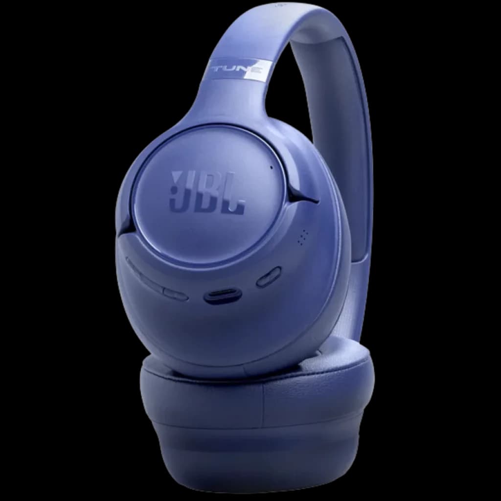 JBL Tune 730BT azul com arco acolchoado, conchas circum-aurais grandes, botões laterais e logótipo em relevo acabamento fosco moderno e robusto