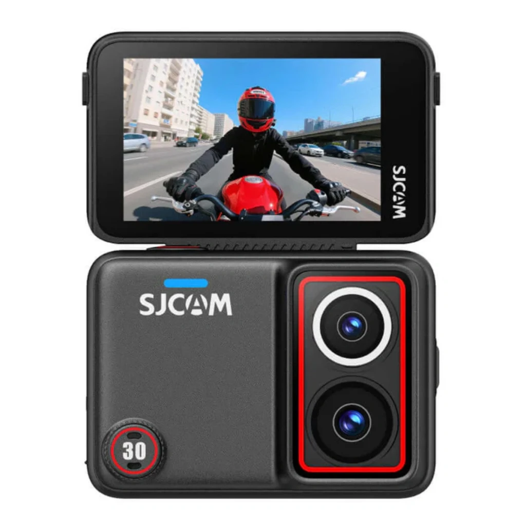 Kit standard SJCAM SJ30 4K à double objectif avec deux capteurs avant, écran frontal minimal, bouton rouge supérieur et boîtier noir compact pour action - Ítem2