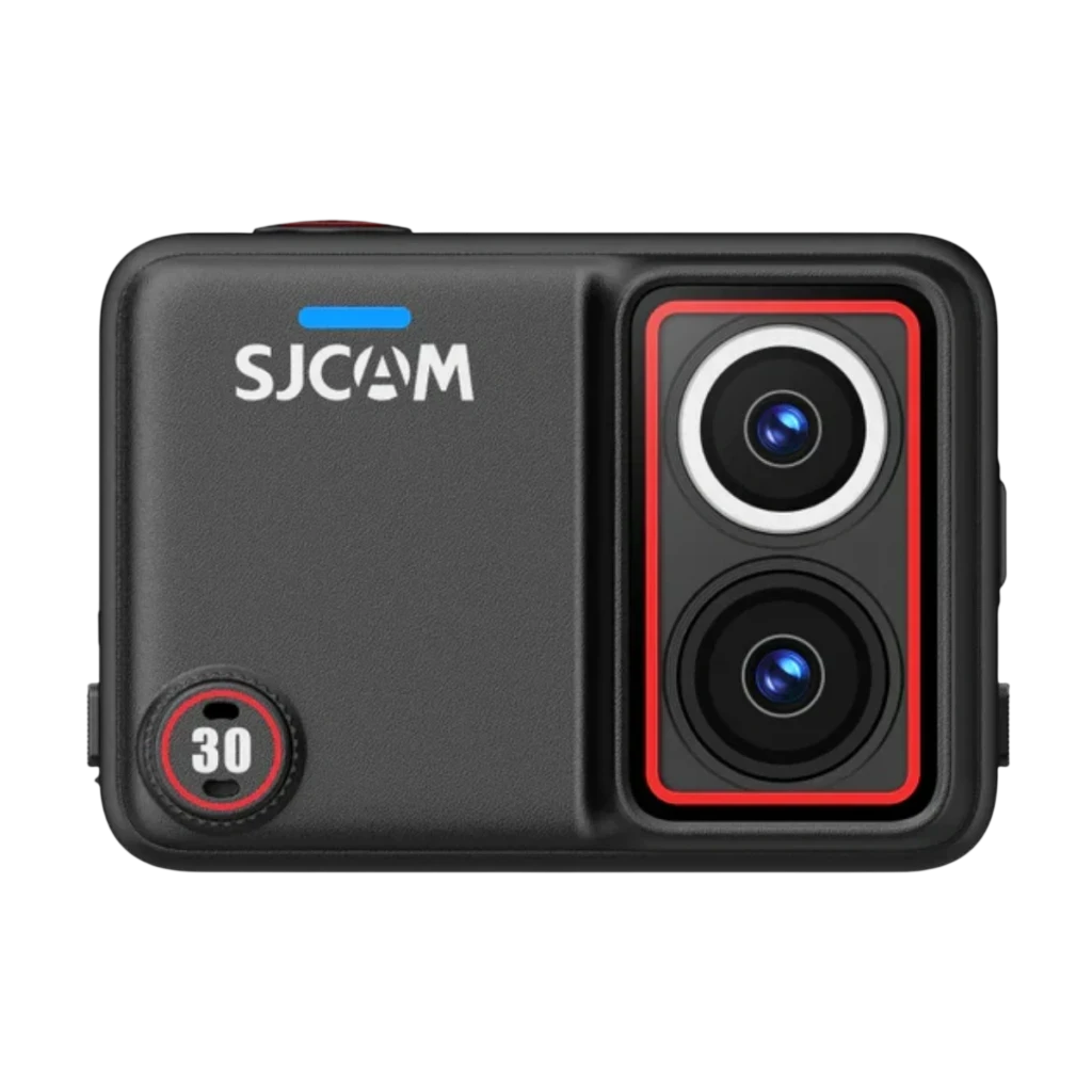 Kit standard SJCAM SJ30 4K à double objectif avec deux capteurs avant, écran frontal minimal, bouton rouge supérieur et boîtier noir compact pour action - Ítem