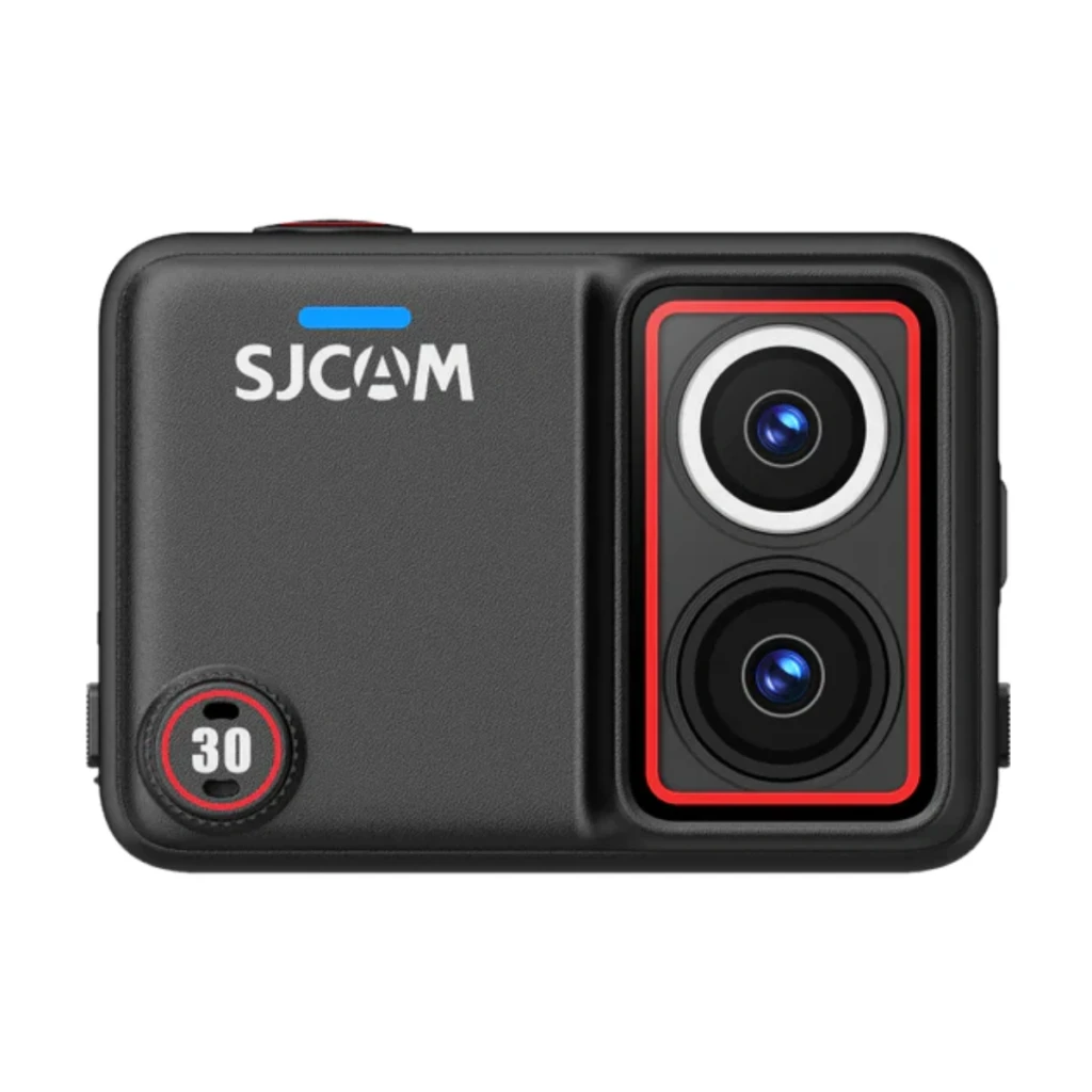 SJCAM SJ30 Charging Kit 8K Lente Dual Starlight con empuñadura y cable en espiral, módulo dual con aro rojo, soporte articulado y cuerpo compacto negro - Ítem1