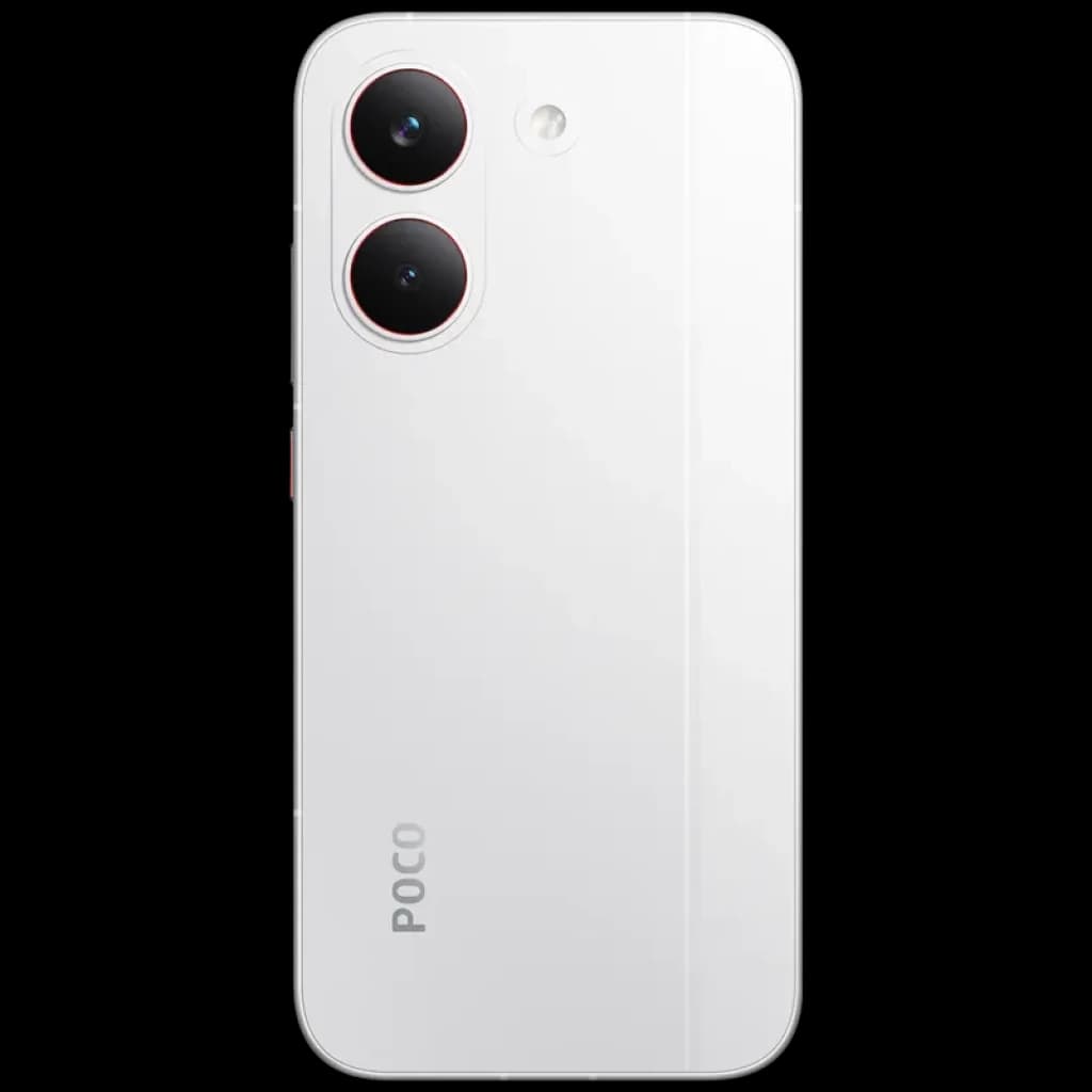 Dos blanc élégant du Xiaomi Poco X8 Pro 5G avec double module photo vertical cerclé, flash LED, finition lisse et logo POCO discret, verre Gorilla Victus 2