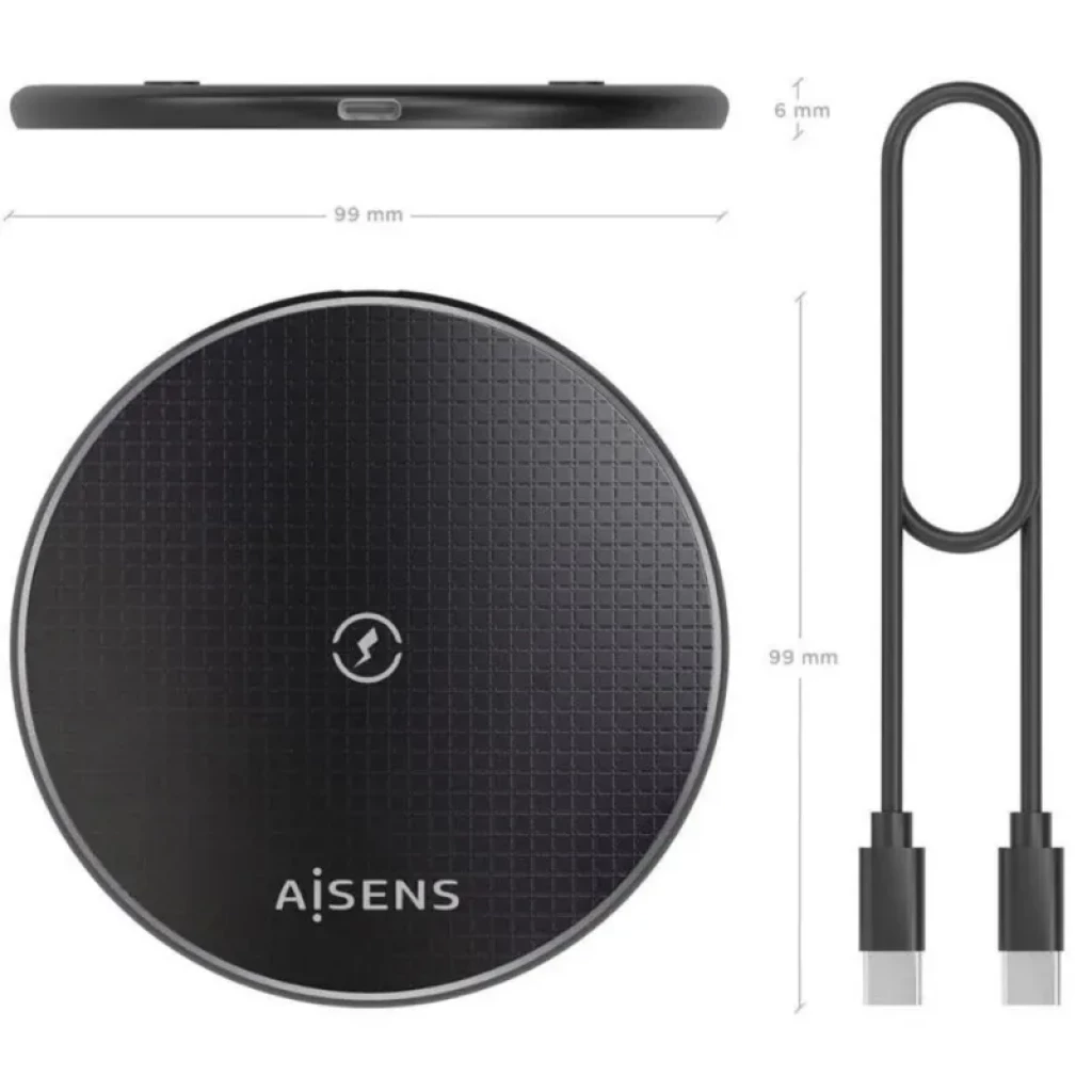 Aisens ASCH-15W1WC058-W Carregador sem fios Qi de 15 W com USB-C - Base de carregamento preta - Item2