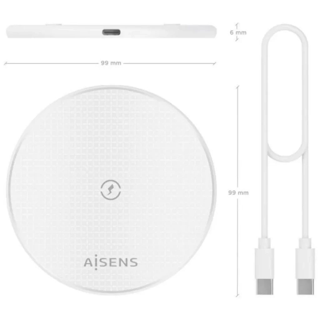Aisens ASCH-15W1WC057-W Carregador sem fios Qi de 15 W com USB-C - Base de carregamento branca - Item2