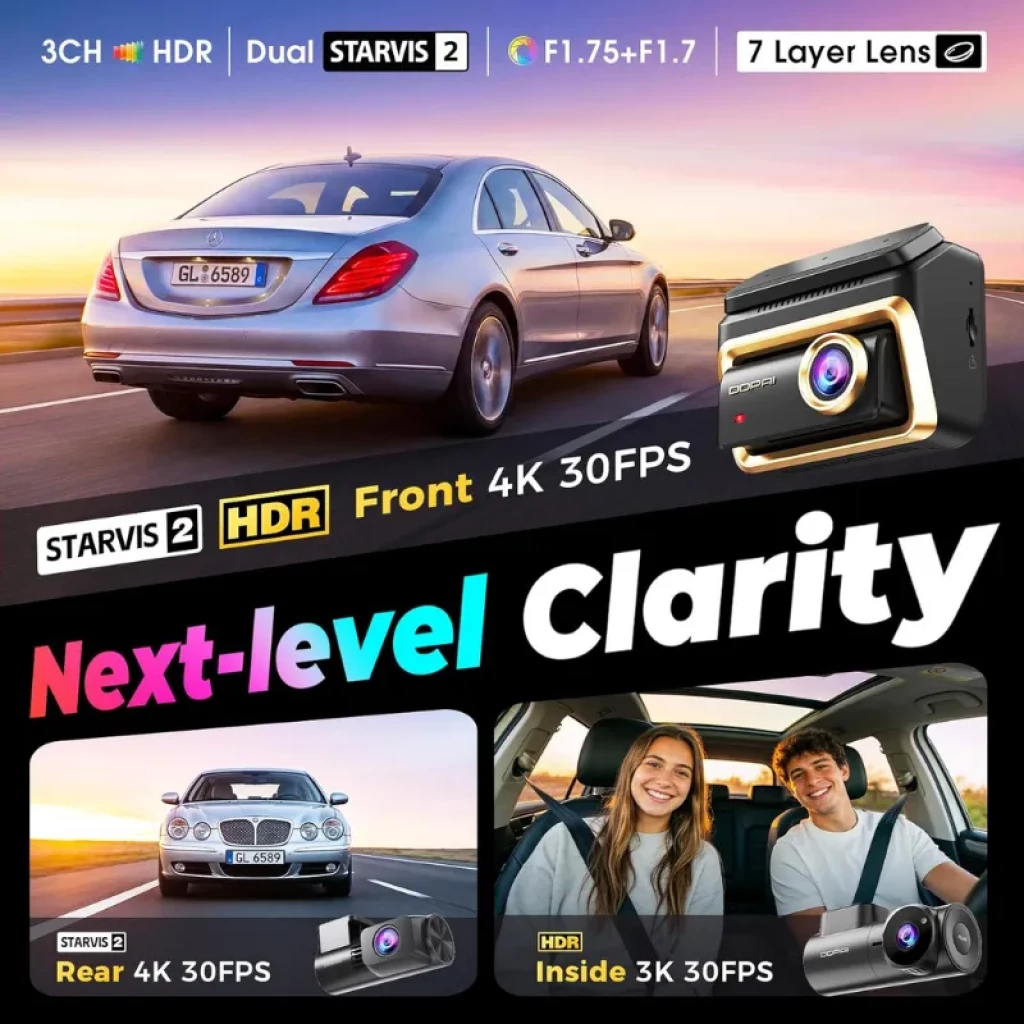 Conjunto completo de câmaras DDPAI Z90 Master: frontal, interior e traseira - Item1