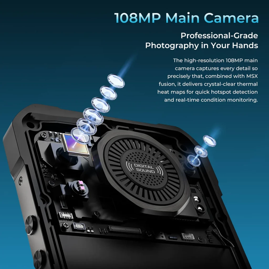 Oukitel WP61 Ultra resistente con cámara térmica, linterna trasera grande, cuerpo robusto negro, pantalla con visor térmico y módulos de cámara prominentes - Ítem5