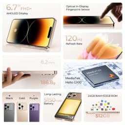 Smartphone Oukitel P1 Pro violet, écran AMOLED 6,7 FHD+, 120 Hz, capteur d’empreinte sous écran, module photo 50 Mpx, design fin 8,2 mm élégant