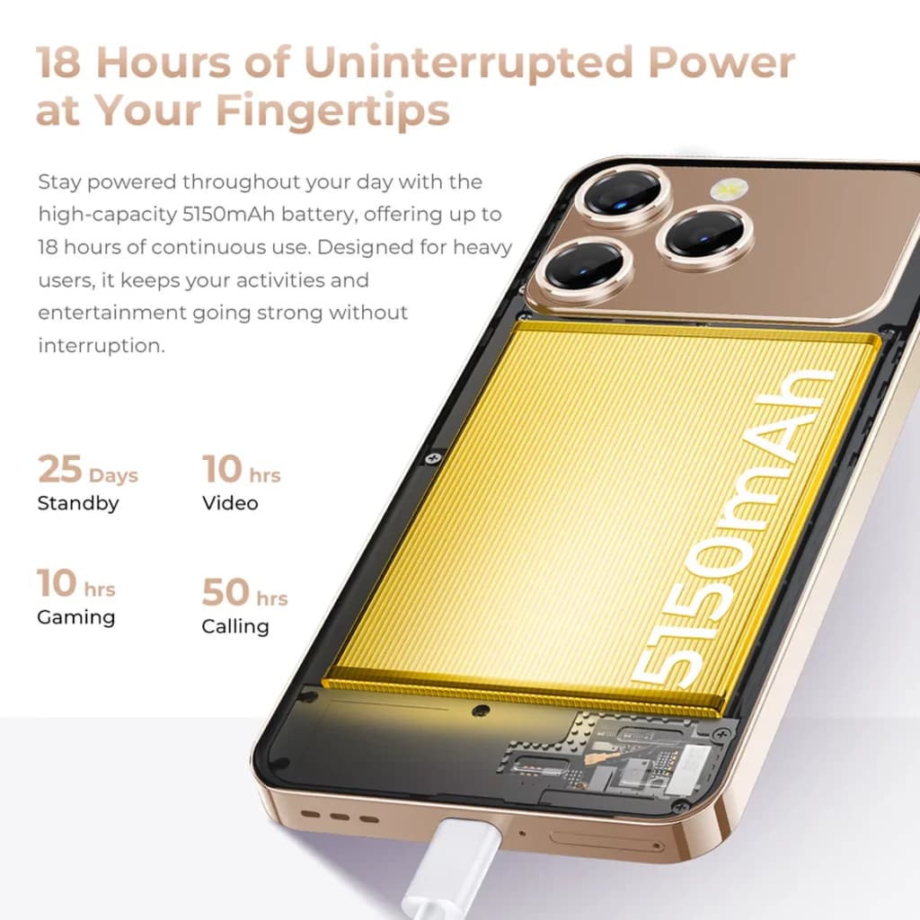 Oukitel P1 Pro violet avec batterie 5150 mAh mise en avant, double module photo proéminent, port USB-C en charge, design transparent partiel montrant