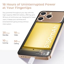 Oukitel P1 Pro violet avec batterie 5150 mAh mise en avant, double module photo proéminent, port USB-C en charge, design transparent partiel montrant