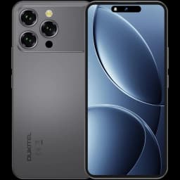 Oukitel P1 Pro noir avec grand écran AMOLED, triple module photo arrière proéminent et îlot frontal pour caméra 32 Mpx, design épuré et moderne