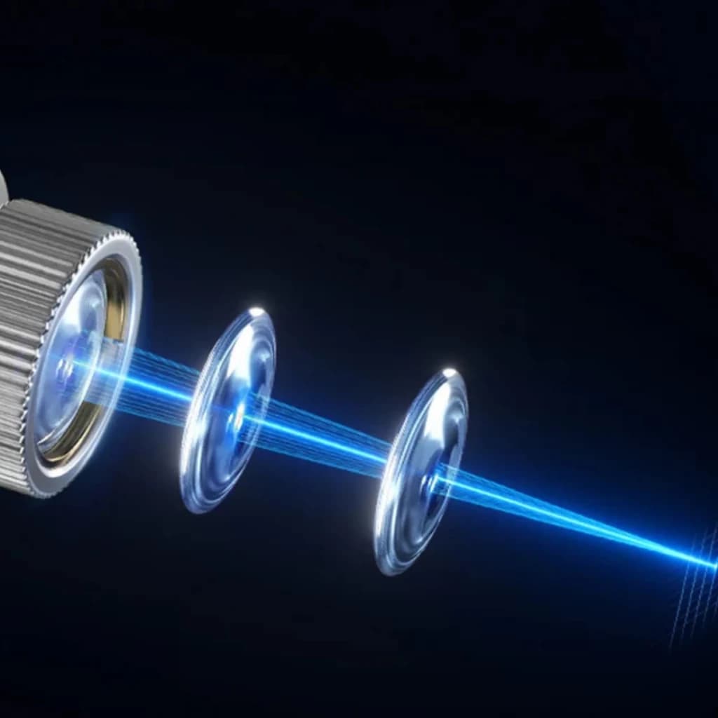 Lente y ópticas del láser LONGER RAY 5 Mini 2.5W con haz azul concentrado, punto comprimido 0.04 mm y diseño metálico de precisión con enfoque ajustable