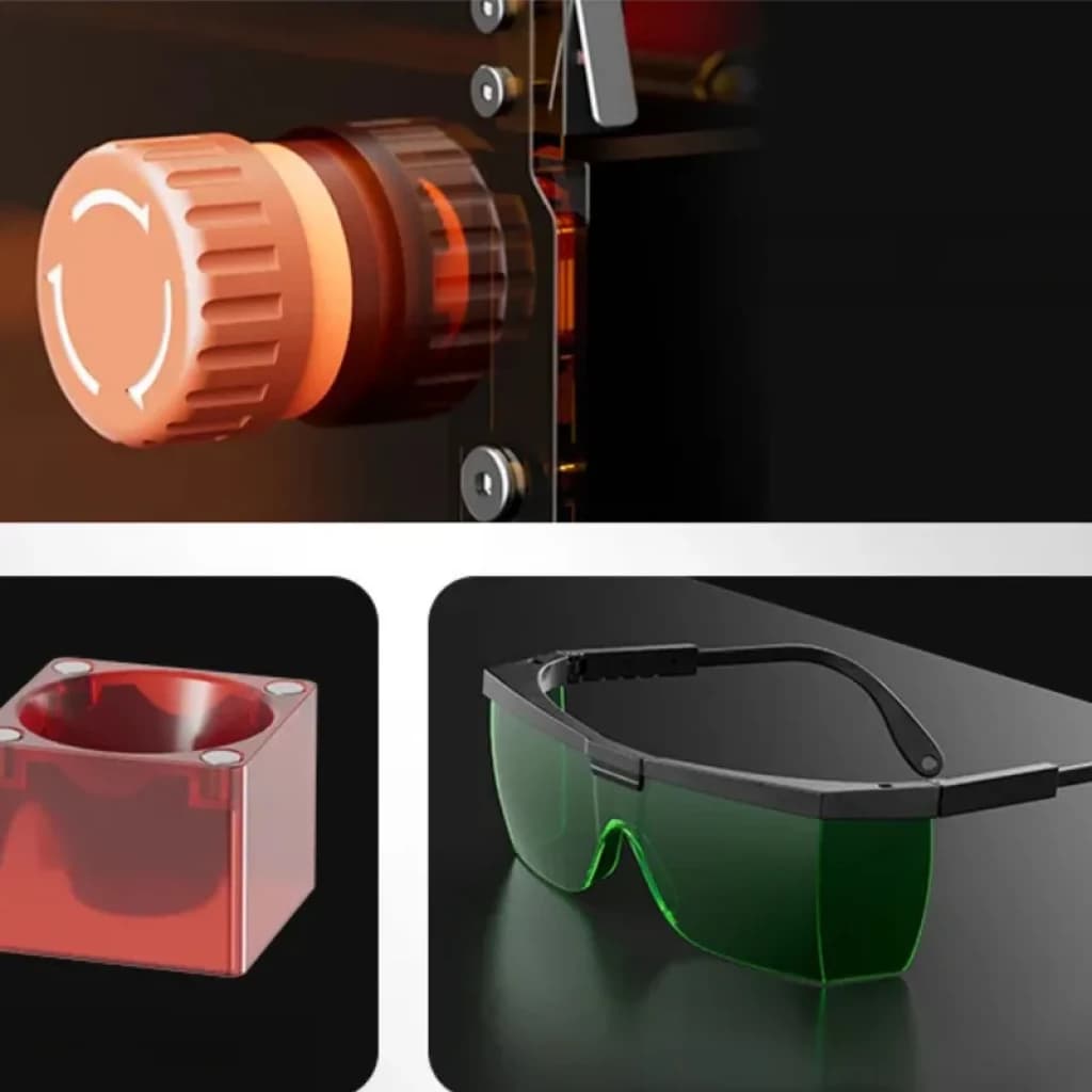 LONGER RAY5 mini S 5.5W Grabador Láser con punto fino 0.04 mm, carcasa cerrada, perilla de enfoque, cubo protector rojo y gafas de seguridad verdes
