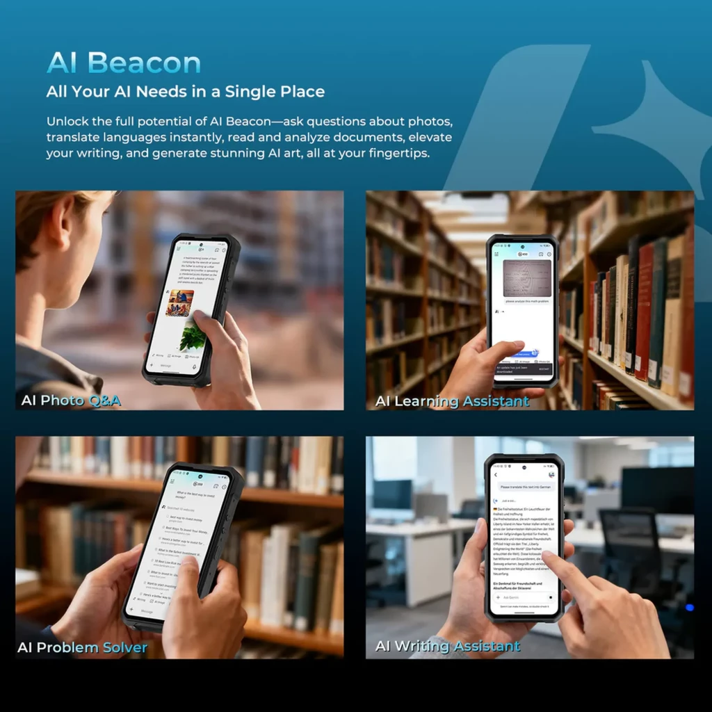 Oukitel WP61 robusto con carcasa negra reforzada, gran pantalla frontal, módulo trasero con LED amplio, cámara múltiple y altavoz circular integrado - Ítem5