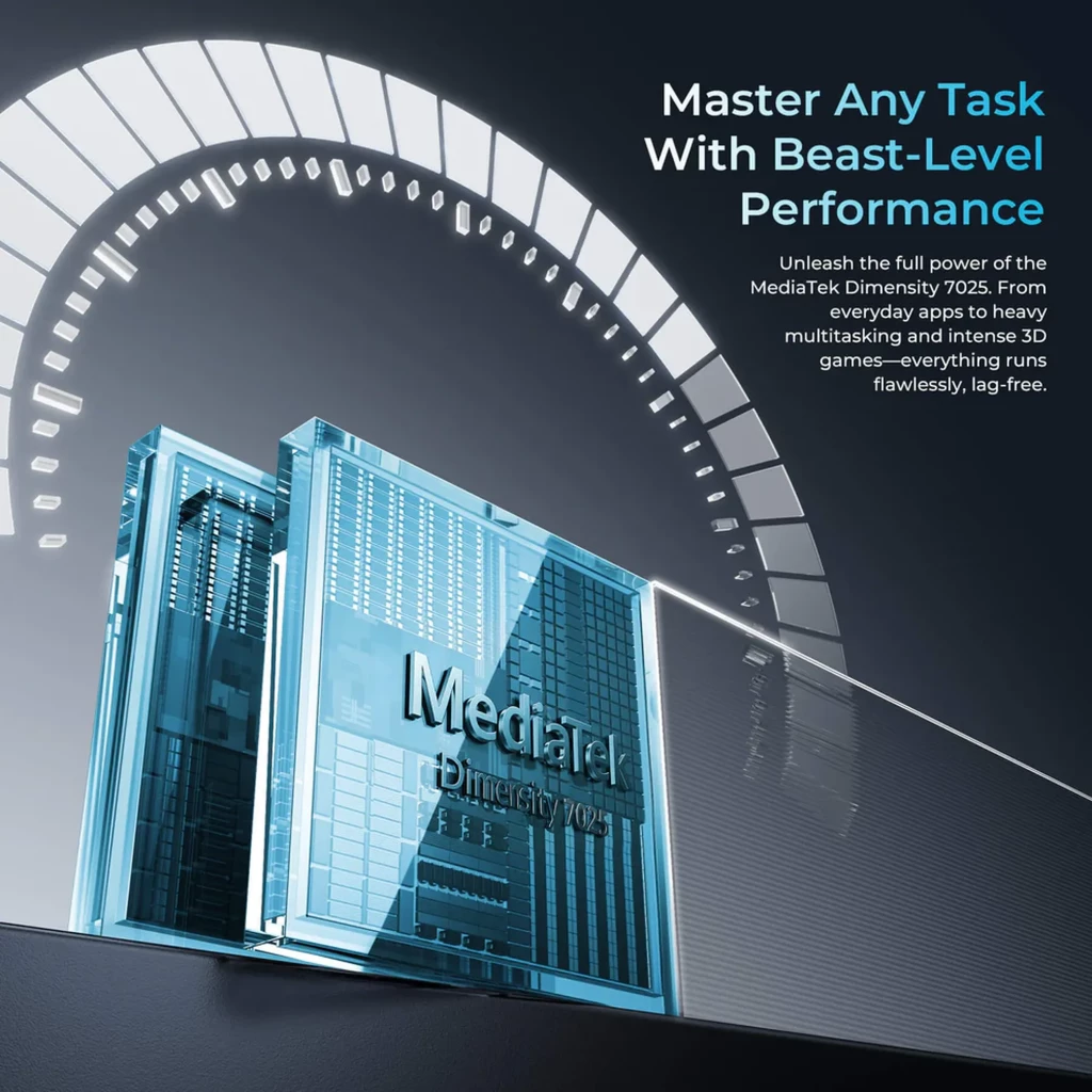 Oukitel WP61 robusto con carcasa negra reforzada, gran pantalla frontal, módulo trasero con LED amplio, cámara múltiple y altavoz circular integrado - Ítem3