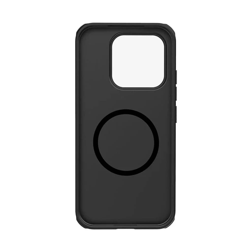 Coque magnétique noire Nillkin Super Frosted Shield Pro pour Xiaomi 17T avec anneau MagSafe, texture mate antidérapante et bordure surélevée autour de