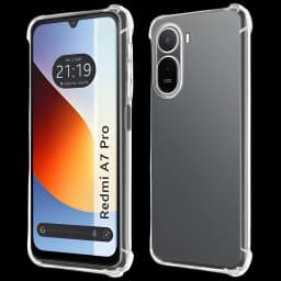 Funda de silicona transparente con esquinas reforzadas, bordes elevados y corte preciso para cámara; compatible con Xiaomi Redmi A7 Pro y Poco C81 Pro
