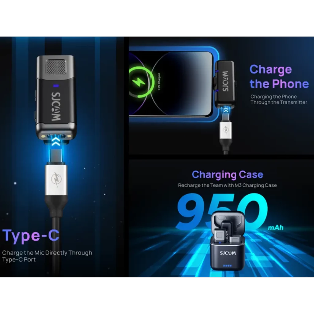 SJCAM M3 Microfone Lavalier Sem Fios 2TX+1RX USB-C - Sistema de Gravação Dupla - Item5