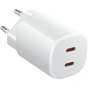 Xiaomi 45W Nano Turbo Chargeur 2 ports USB‑C, compact blanc, prise EU, deux sorties orange, design arrondi, finition brillante pour charge rapide