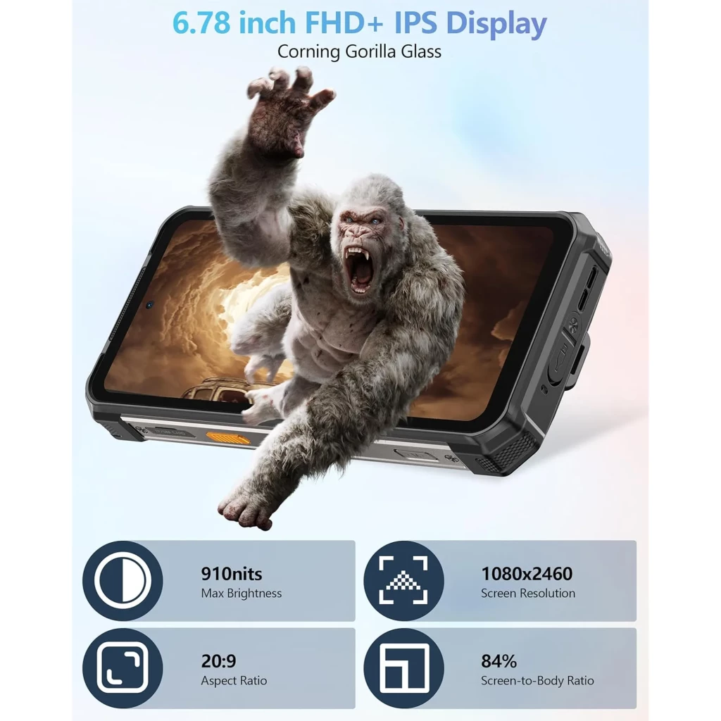 Ulefone RugKing 5 Pro negro robusto con carcasa reforzada, triple cámara trasera con flash potente, pantalla mostrando 20000 mAh y 16GB+256GB - Ítem2