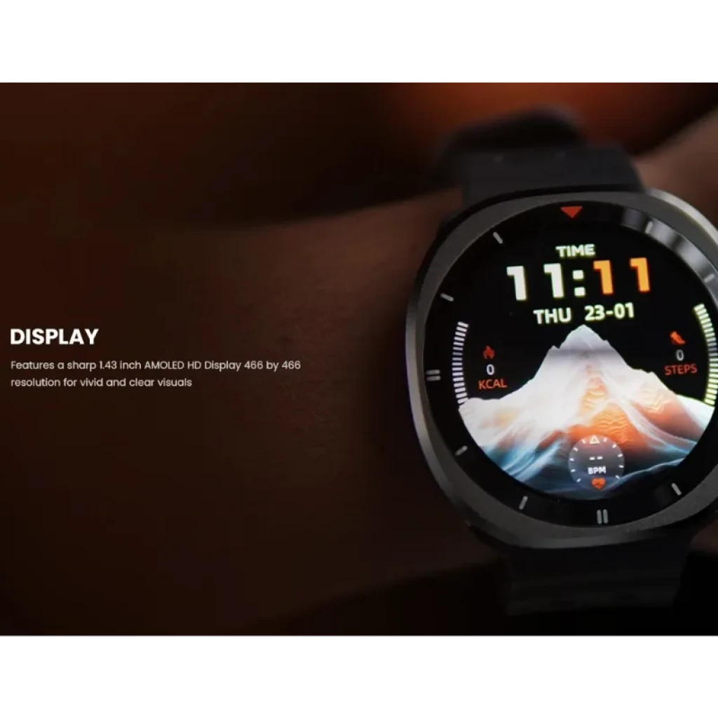 Haylou Vibe con pantalla AMOLED 1,43 pulgadas, bisel metálico, corona naranja, correa negra perforada y esfera deportiva con múltiples subesferas - Ítem2