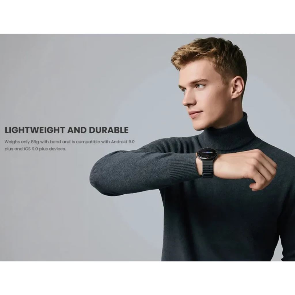 Haylou Vibe con pantalla AMOLED 1,43 pulgadas, bisel metálico, corona naranja, correa negra perforada y esfera deportiva con múltiples subesferas - Ítem3