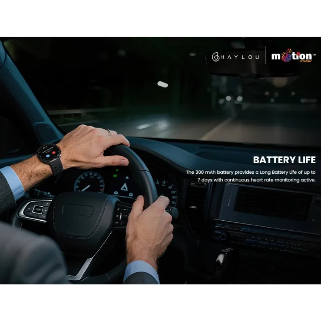 Haylou Vibe con pantalla AMOLED 1,43 pulgadas, bisel metálico, corona naranja, correa negra perforada y esfera deportiva con múltiples subesferas - Ítem4