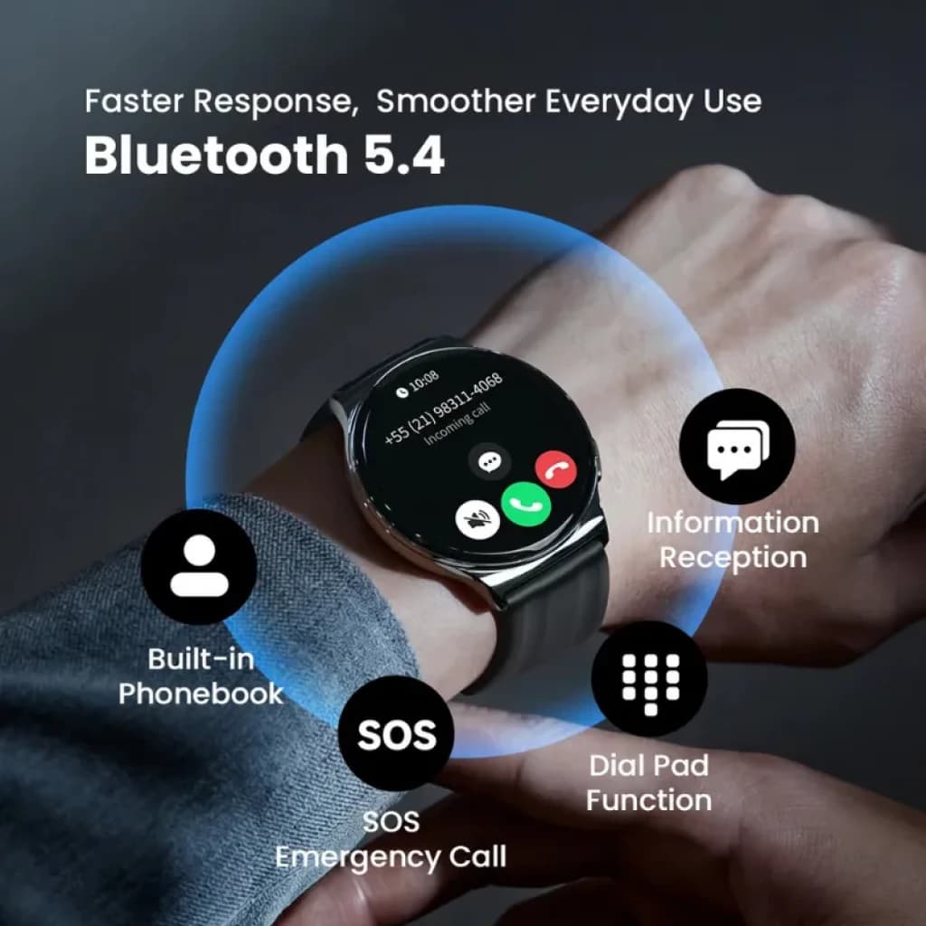 Haylou Solar Lite 2 avec appels via Bluetooth 5.4, répertoire intégré, fonction SOS, réception de notifications et cadran numérique