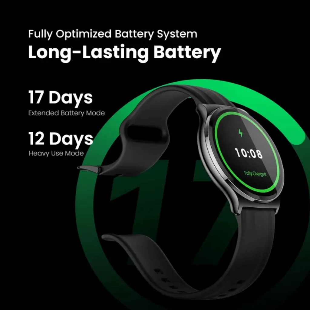 Haylou Solar Lite 2 Prata com ecrã AMOLED 1,43 pol, caixa metálica prateada e bracelete de silicone preta; mostrador circular com ponteiros brancos e azul - Item5