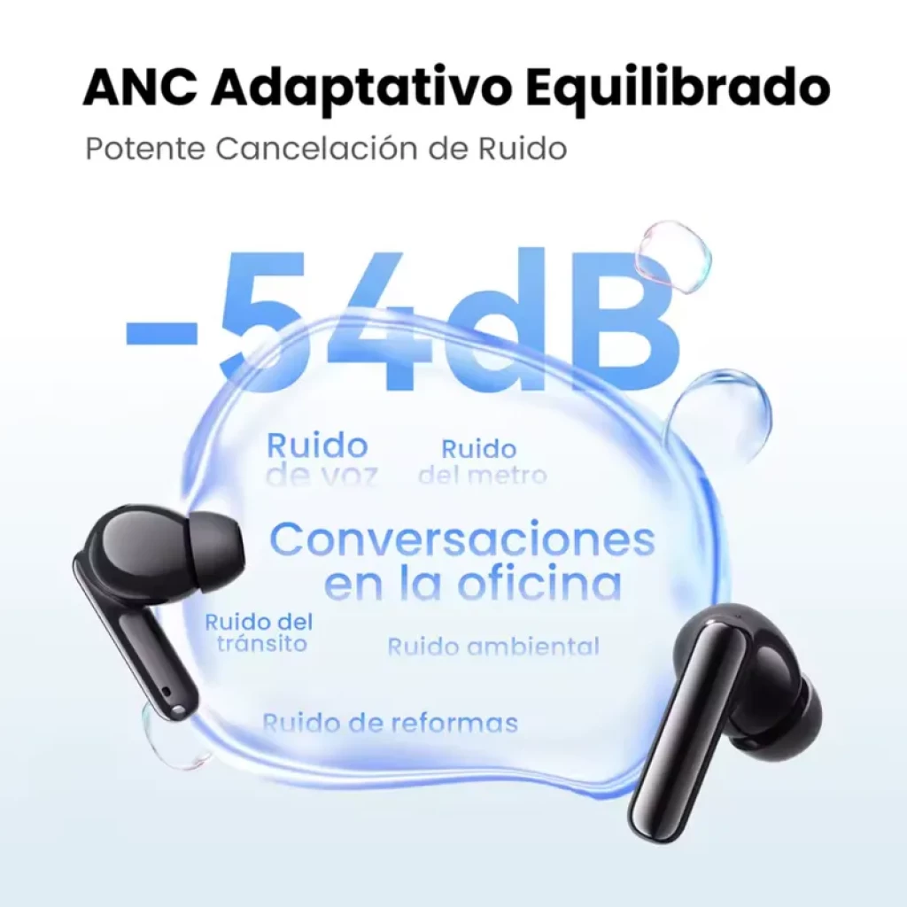 Haylou Flowbuds N55 Noir, ANC adaptatif, 54 dB, audio haute résolution LDAC - Écouteurs sans fil - Ítem5