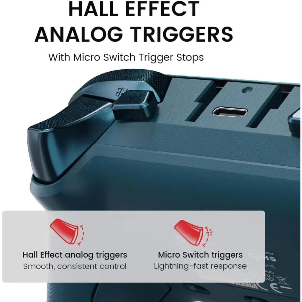 GameSir G7 Pro Wuchan Edition con Estación de carga: mando azul con arte dorado, botones ABXY negros dorados, stick y D-pad dorados, base con caligrafía - Ítem5