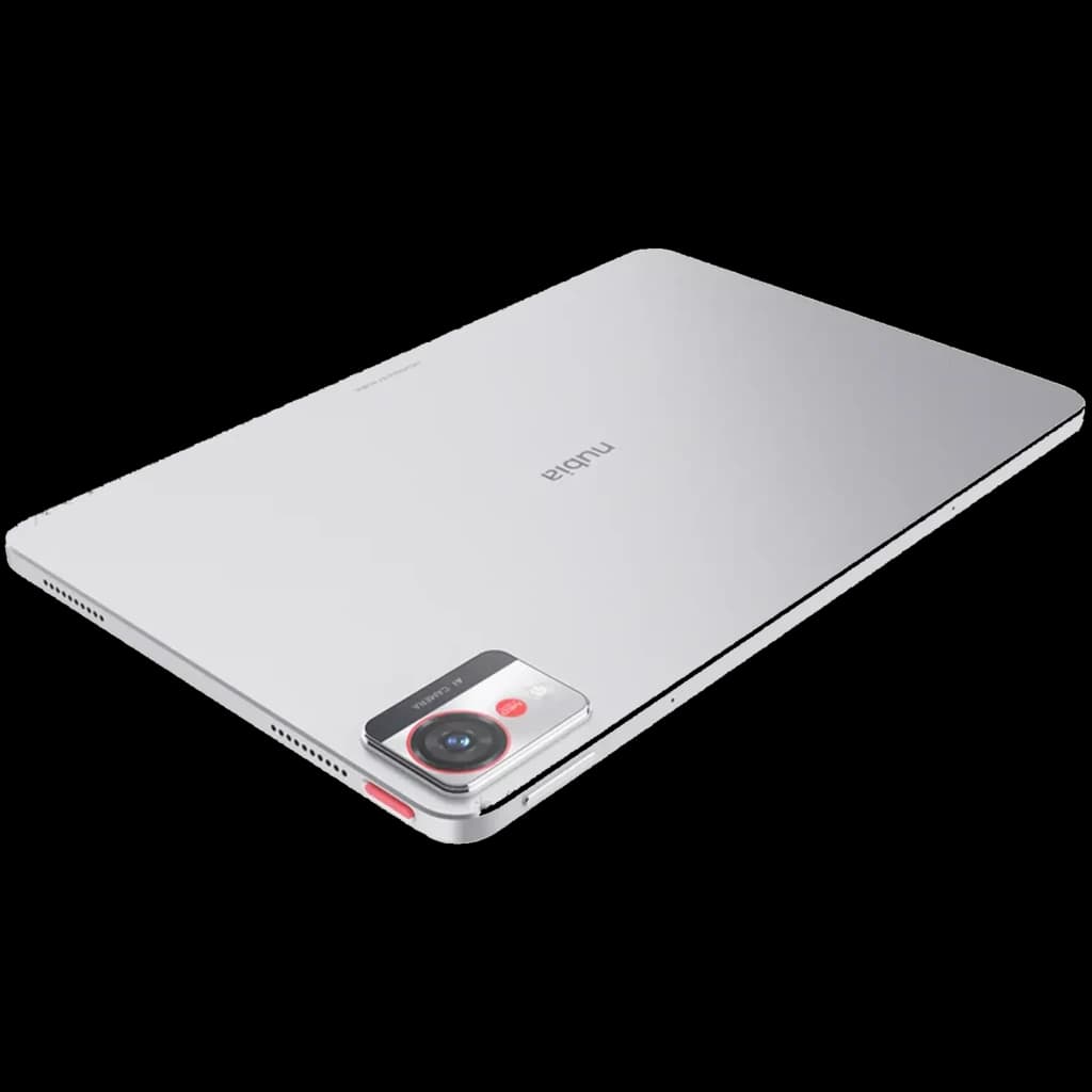 Nubia Pad Pro 10.9 16GB/512GB WiFi Plata con cuerpo metálico plateado, bordes rectos y módulo de cámara trasera rectangular con lente grande y flash