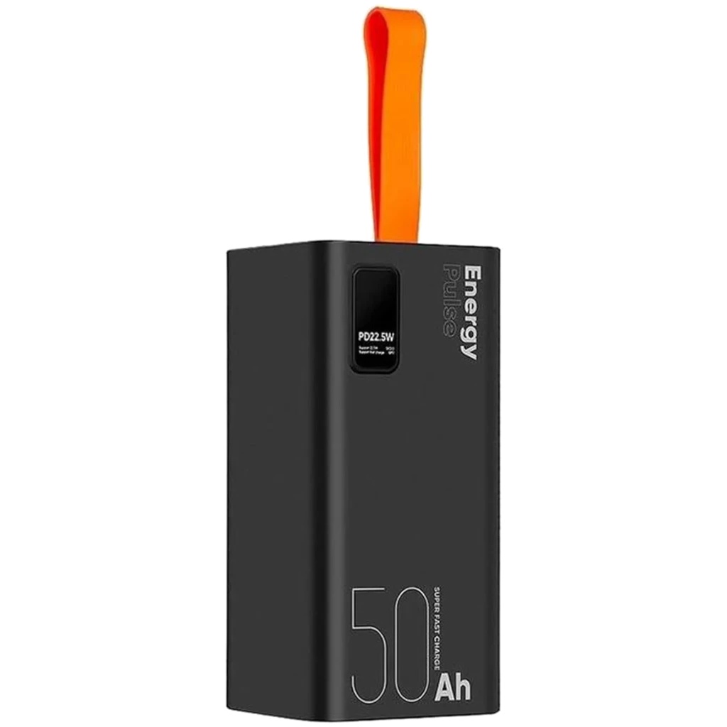 OBAL ME EnergyPulse Negro powerbank 50000mAh 22.5W con pantalla LED, correa naranja, puertos múltiples y diseño compacto con marca 50Ah visible - Ítem2