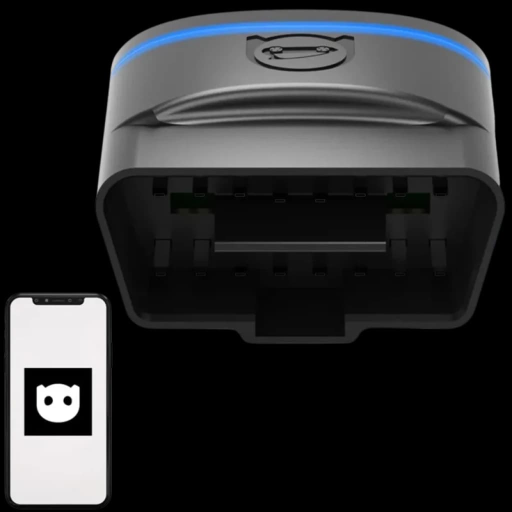 Scanner de diagnostic OBDeleven 2 Pro Pack VAG Bluetooth BLE, boîtier OBD compact noir avec liseré LED bleu, connecteur large et app mobile associée