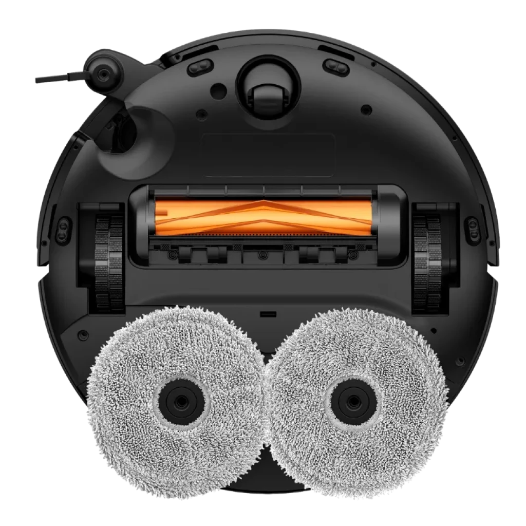 Deerma X80 Ultra, robô circular preto com torre laser, painel frontal prateado, inclui dois panos de limpeza redondos e um depósito de 3 litros - Item3