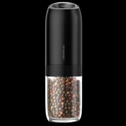 Moulin noir compact Deerma YM01 avec réservoir transparent rempli de grains, corps mat antidérapant, bouton supérieur et design cylindrique moderne