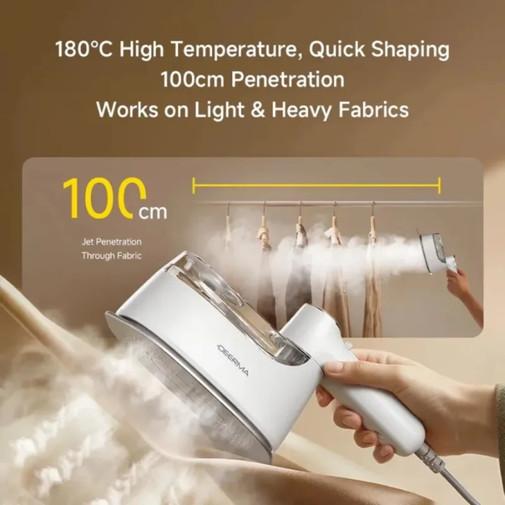 Ferro de engomar vertical Deerma GT01 aberto, com a placa cerâmica visível - Item1