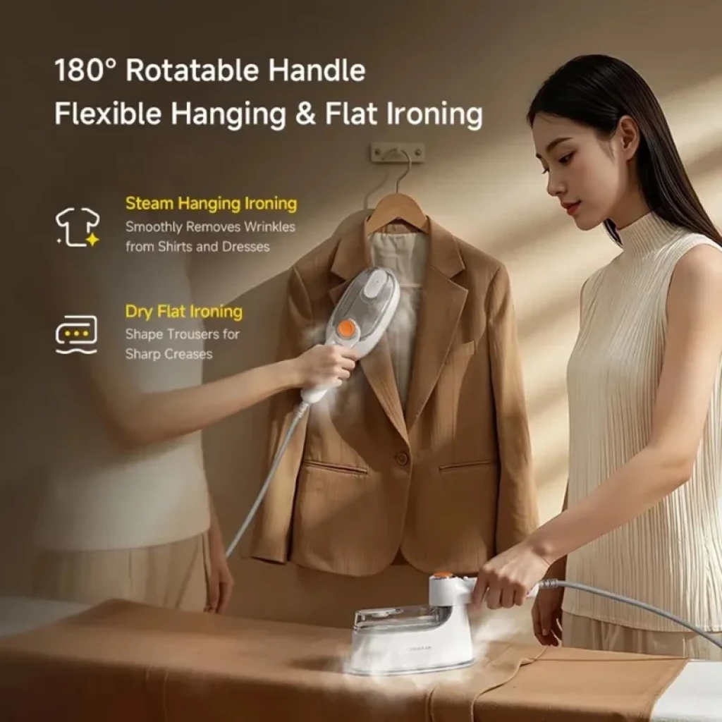 Ferro de engomar vertical Deerma GT01 aberto, com a placa cerâmica visível - Item2