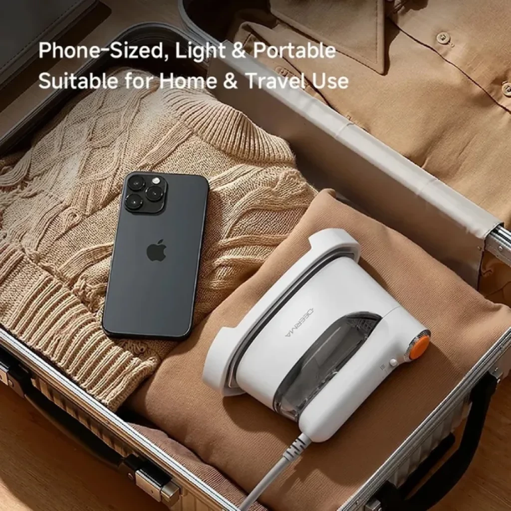 Ferro de engomar vertical Deerma GT01 aberto, com a placa cerâmica visível - Item4