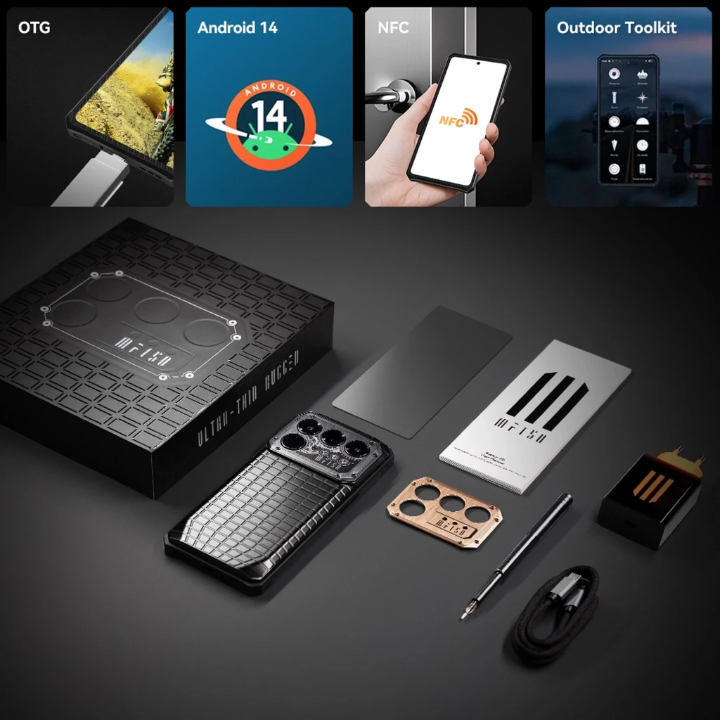 iiiF150 Raptor 5G robusto em preto com traseira texturizada, módulo de câmaras triplo industrial e ecrã AMOLED com leão em cores térmicas vibrantes - Item5