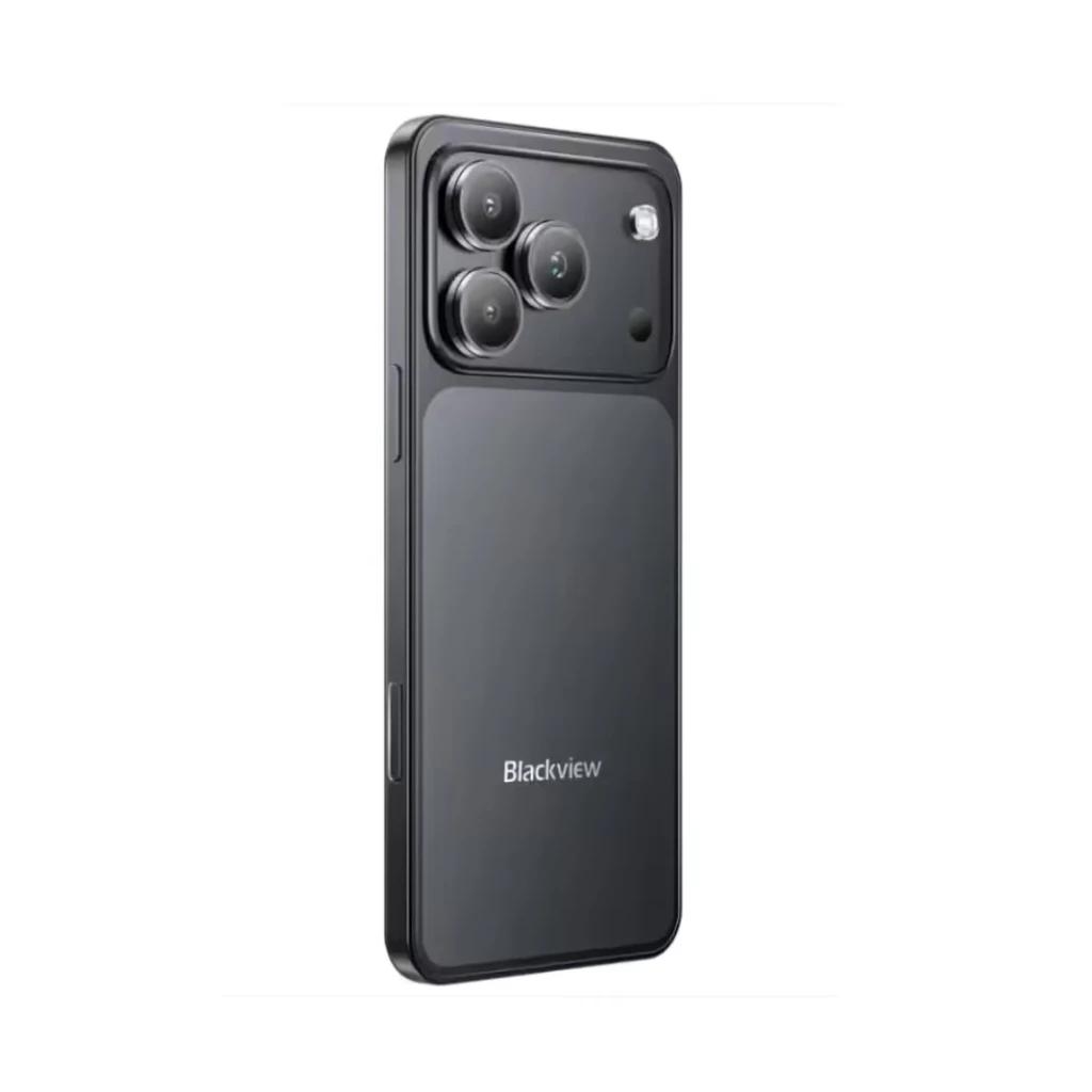 Blackview WAVE 7C preto com tela ampla, notch em gota e módulo traseiro triplo destacado; design elegante, bordas finas e acabamento fosco - Item1
