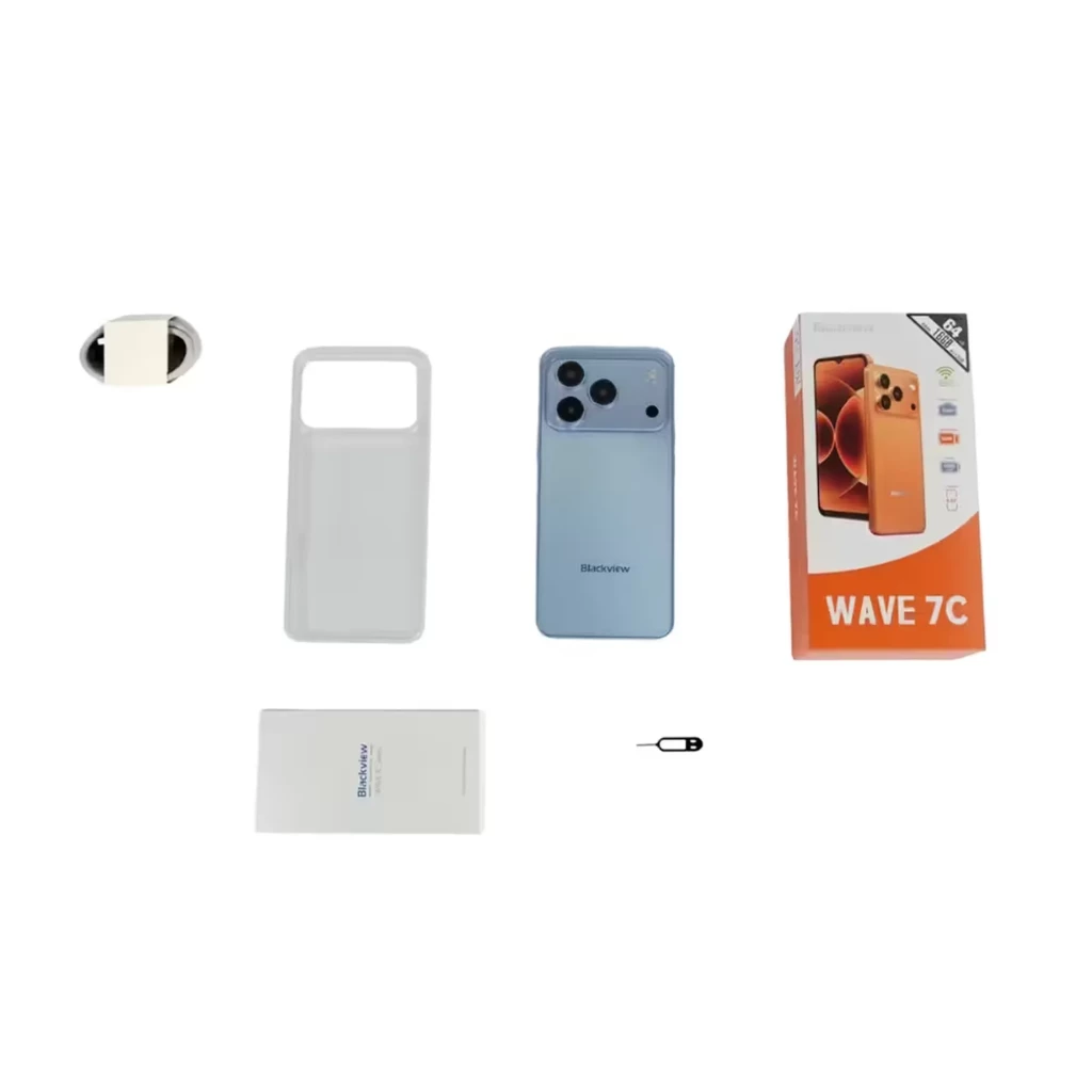 Blackview WAVE 7C preto com tela ampla, notch em gota e módulo traseiro triplo destacado; design elegante, bordas finas e acabamento fosco - Item6