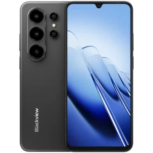 Smartphone Blackview WAVE 10 preto com ecrã de 6,88 polegadas, câmara traseira tripla vertical, notch em gota na frente e acabamento fosco elegante