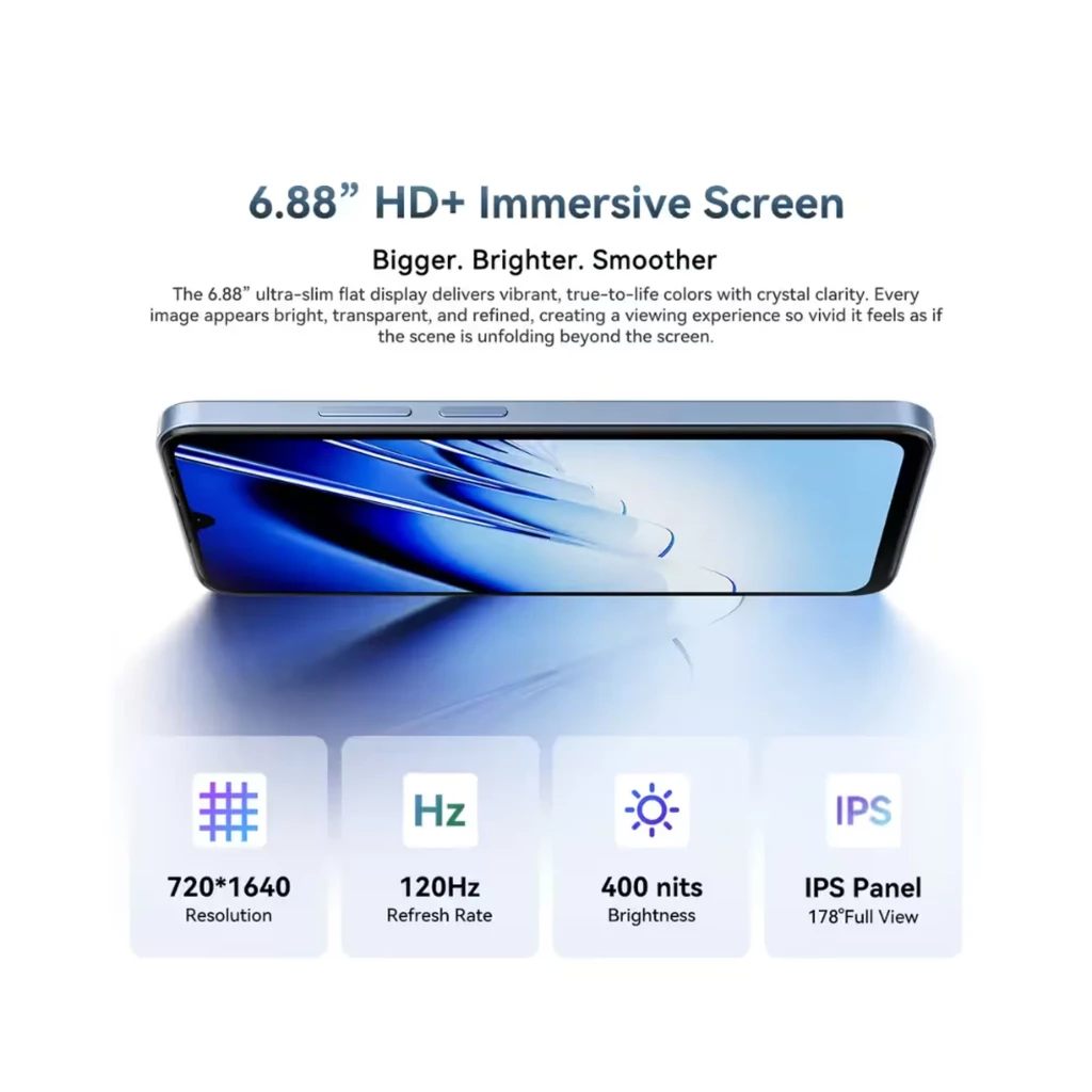 Smartphone Blackview WAVE 10 azul com ecrã HD+ de bordas finas, notch em gota e módulo traseiro com três câmaras verticais e flash integrado - Item1