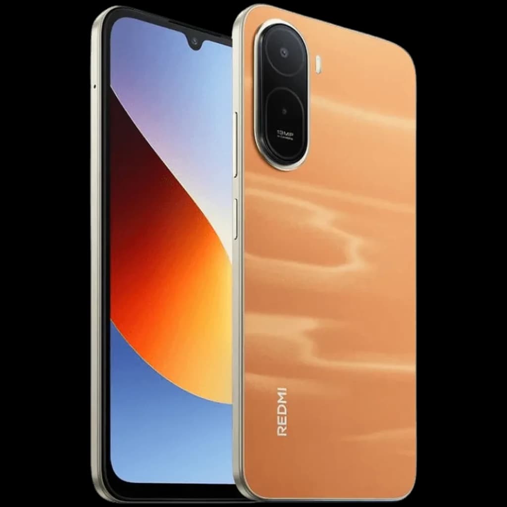 Xiaomi Redmi A7 Pro Orange Sunset con carcasa brillante, cámara dual trasera con módulo ovalado, pantalla IPS 6.9 con notch en V y bordes delgados