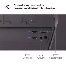 Ports arrière LG UltraGear 27 pouces : 2x HDMI 2.0, 1x DisplayPort 1.4 et prise casque, agencement clair pour connexions rapides et jeu QHD 200 Hz