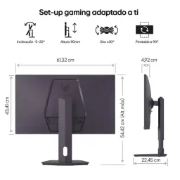 Moniteur LG UltraGear 27 pouces QHD 200 Hz, dalle IPS, cadre fin, support réglable hauteur 110 mm, inclinaison -5 à 20°, pivot 90°, ports arrière